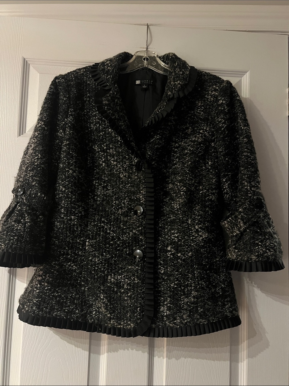 Carole Little Black & Gray Textured Bouclé Blazer